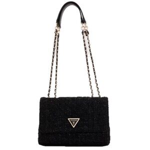 GUESS Black Tweed Chain Shoulder Bag